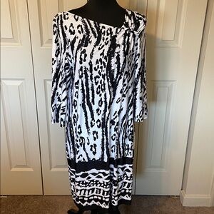 AA Studio Black & White Animal Print 3/4 Sleeve Shift Dress Women's Size 12